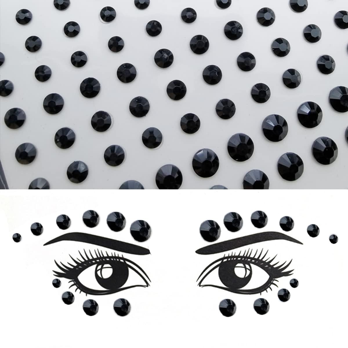 Eye Body Face Black Gems Jewels Rhinestone Stickers Acrylic Self Adhesive Crystal Makeup Diamonds Face Tattoo Stick Gems for Women Festival Accessory DIY 3 Sheets (B-black)