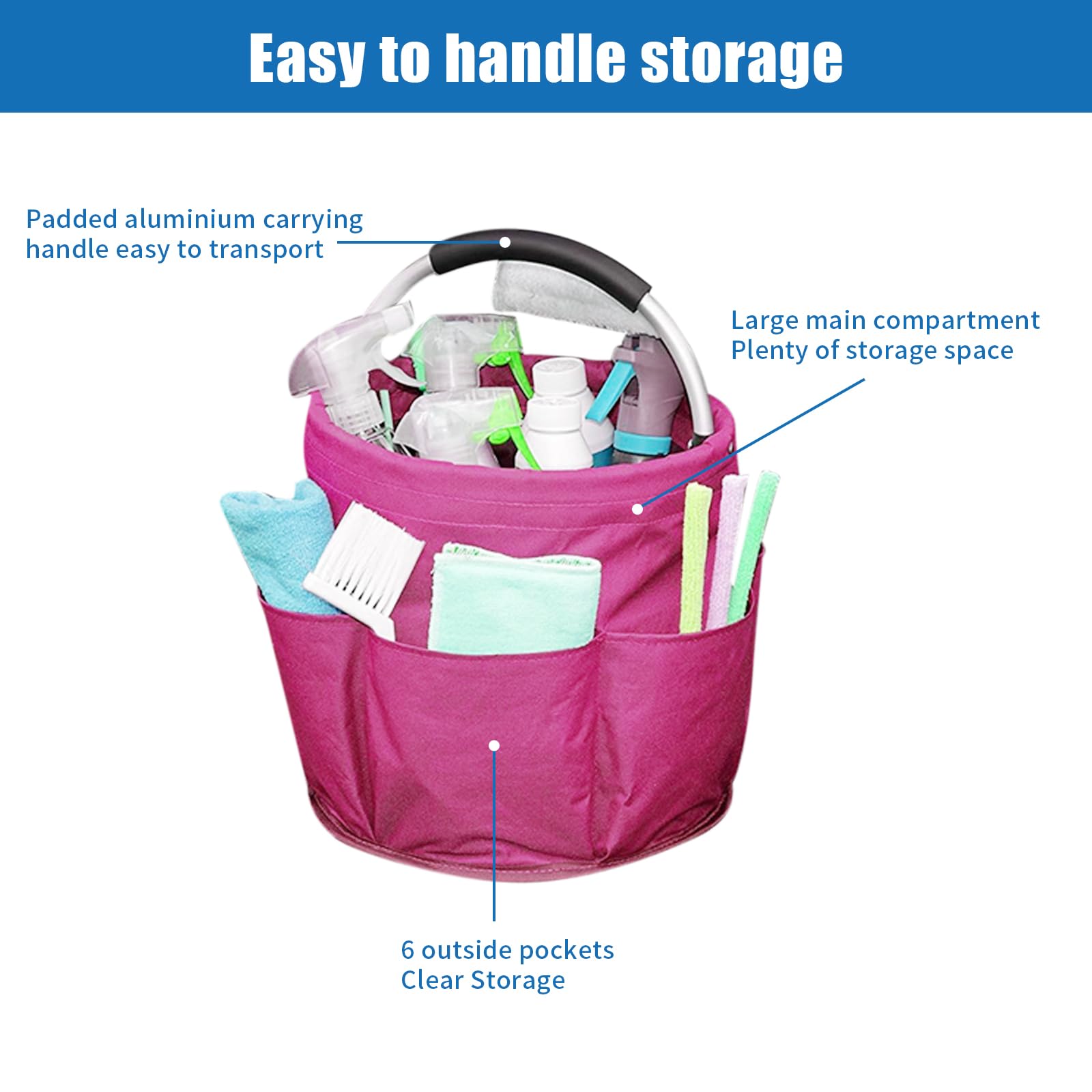 Universal-Reinigungs Caddy, Putzmittel Organizer, Faltbare Gartentasche Aufbewahrungsbox Gartenwerkzeuge Tasche, Putzmittel Organizer für Aufbewahrung im Badezimmer Reisen Gartenarbeit (Rosa)