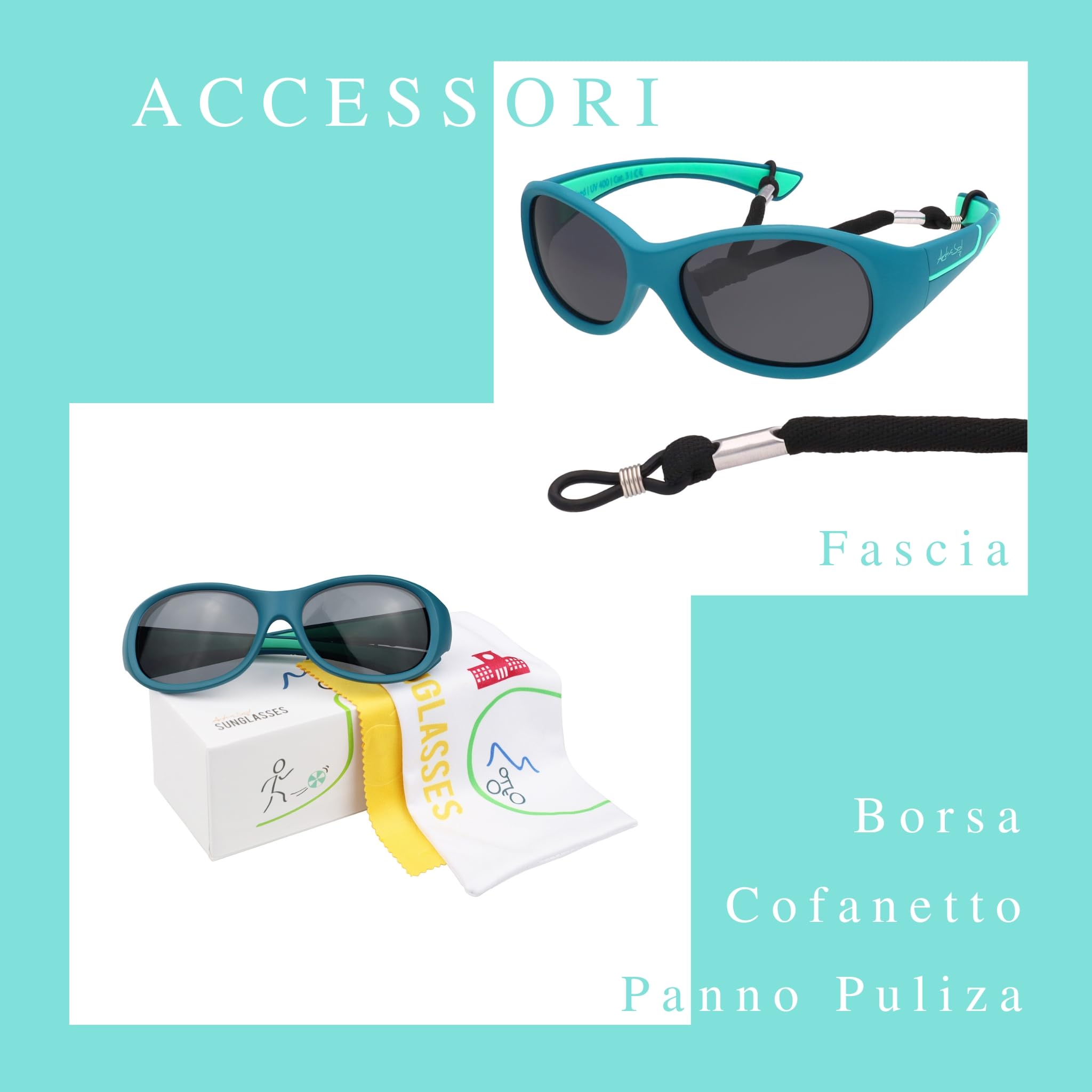 ActiveSol Occhiali da sole per bambini Kids@School, 5 – 10 anni, protezione UV, polarizzati