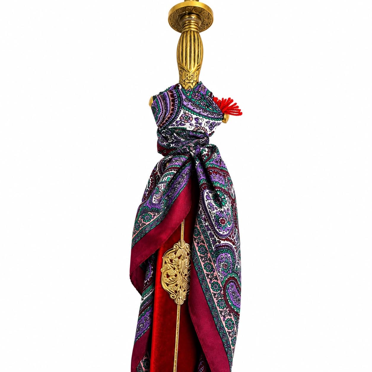 Paisley Printed Accessory Wrapping Scarf, Polyester-Nylon Fabric, 100 × 100 cm – Scarf Only, (Sword Not Included)-image-29