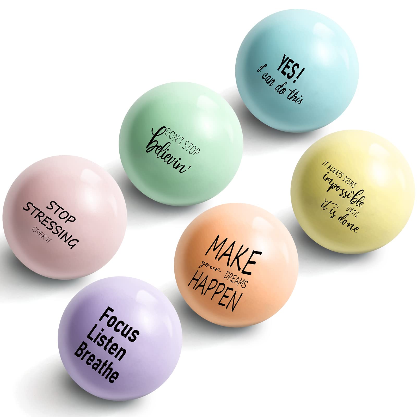 Skylety 6 Pieces Motivational Stress Balls Quote Anxiety Relief Balls Hand Exercise Toys for Adults Kids to Relieve Stress Inspire Oneself (Pink, Orange, Yellow, Green, Blue, Purple,Positive Style)