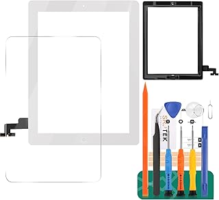 for iPad 2 Touch Screen Replacement A1395 A1396 Digitizer Sensor A1397 Touch Digitizer Panel Glass with Home Button,Cameral Holder,Middle Frame Bezel Parts Kits(No Fingerprint Function No LCD) White