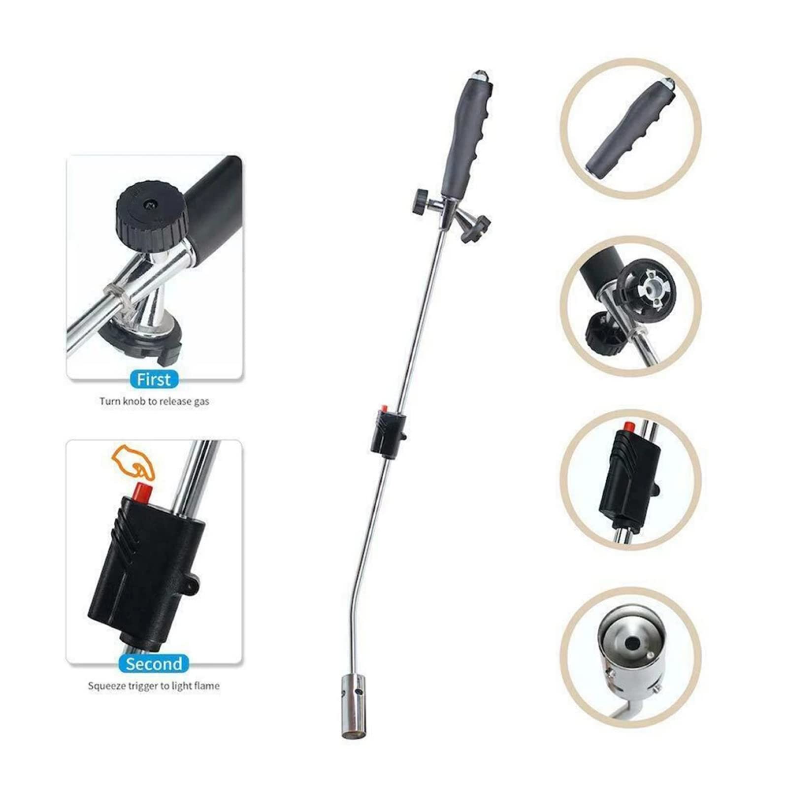 Bruciatore di propano, bruciatore per erbacce a torcia con valvola di controllo della fiamma e impugnatura ergonomica antiscivolo, 32 pollici/80 cm, con accenditore a pulsante