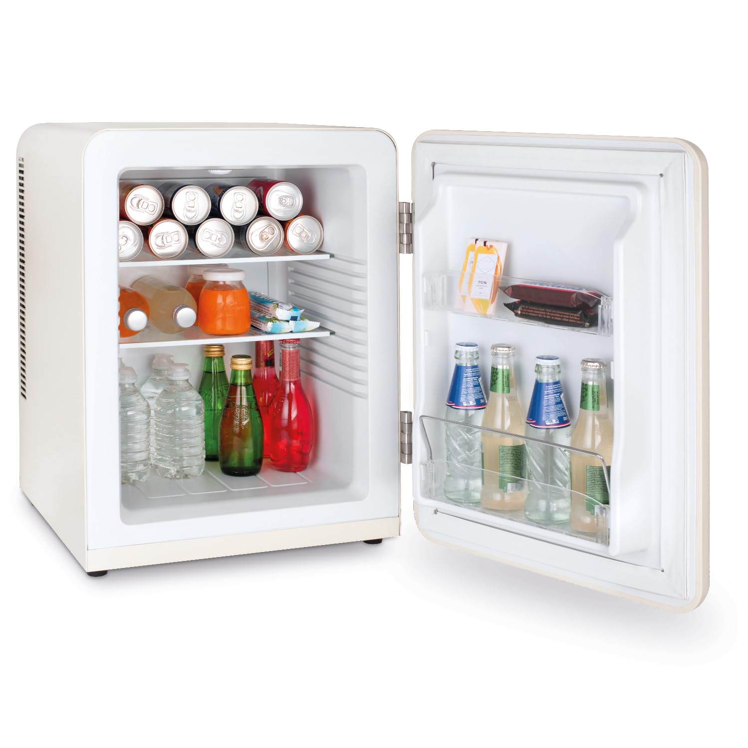 H.Koenig Mini Bar Vintage 31L Toad8, Mini-Kühlschrank, kompakt, für Lebensmittel, Getränke, Kosmetik, Vintage-Design, Temperatur einstellbar 6°-15°C, 24dB, cremefarben