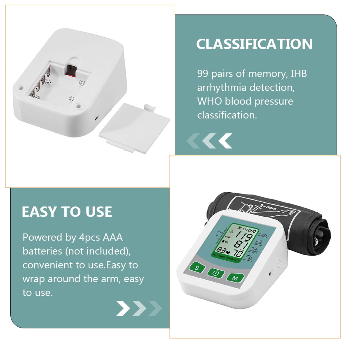 Ipetboom Misuratore Pressione Braccio Digitale con Rilevazione Battito e Memoria Misurazioni Funzione Voce Alimentazione Batterie Aaa Non Incluse per Monitoraggio Ipertensione Affidabile