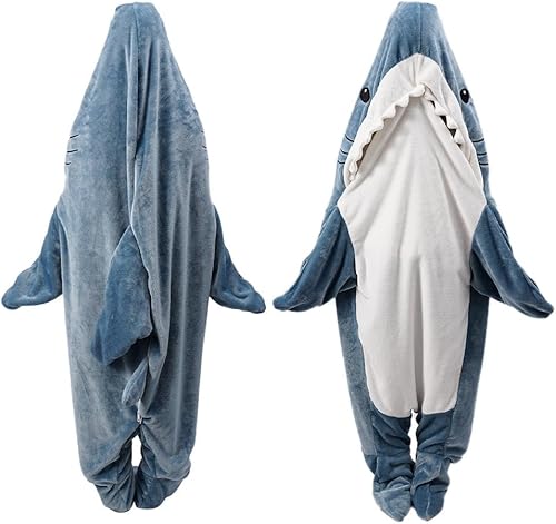 Wmool Manta de tiburón para adulto, manta de tiburón súper suave con capucha de franela, mameluco de tiburón para adultos y niños