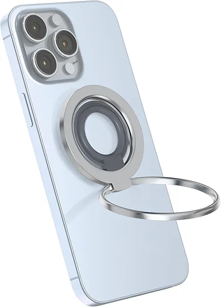 [Silicone Ring] 2025 Unrivaled Stability for MagSafe Phone Grip, Magnetic Phone Ring Holder, Compatible with MagSafe Kickstand Magnetic for iPhone 16 15 14 13 12 Pro Max Plus&Android (Silver)