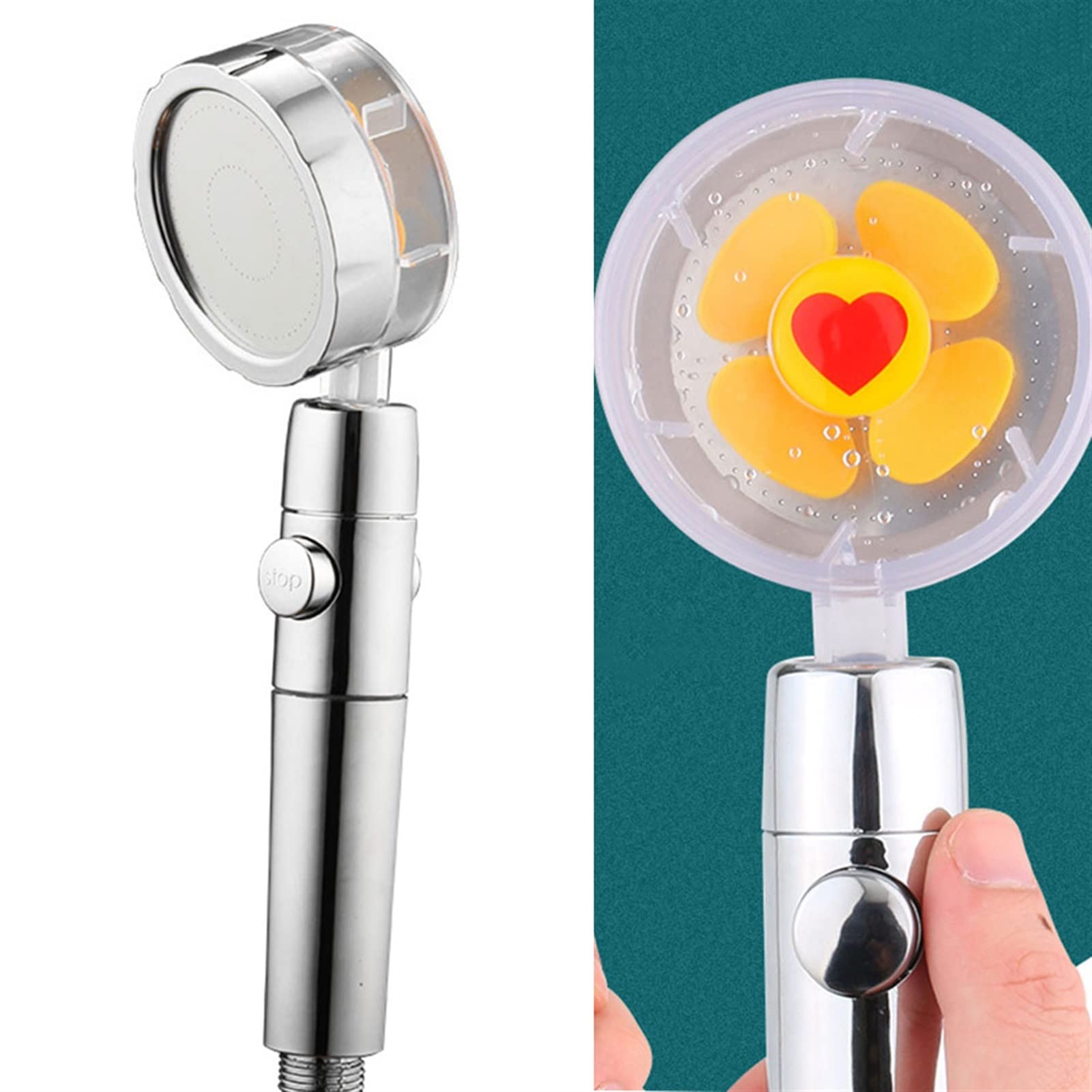 Turbo-Duschkopf, Hochdruckfilter für Wasserdusche, unter Druck stehender Badezimmer-Duschkopf, eine Taste zum Stoppen des Wassers, SPA-Düsen-Duschköpfe