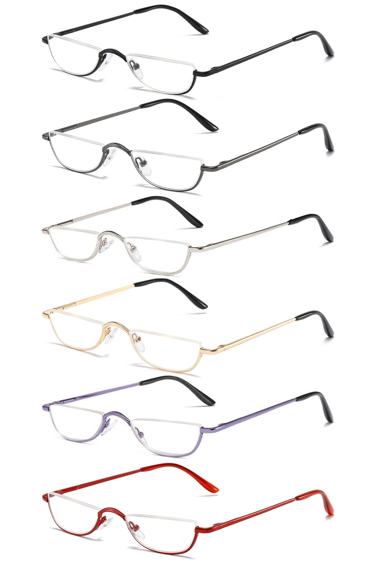 KOOSUFA Metall Lesebrille Halbrandbrille Herren Damen Federscharnier Halb Rund Metallrahmen Lesebrillen Lesehilfe Sehhilfe mit Stärke 1.0 1.25 1.5 1.75 2.0 2.25 2.5 2.75 3.0 3.5 4.0