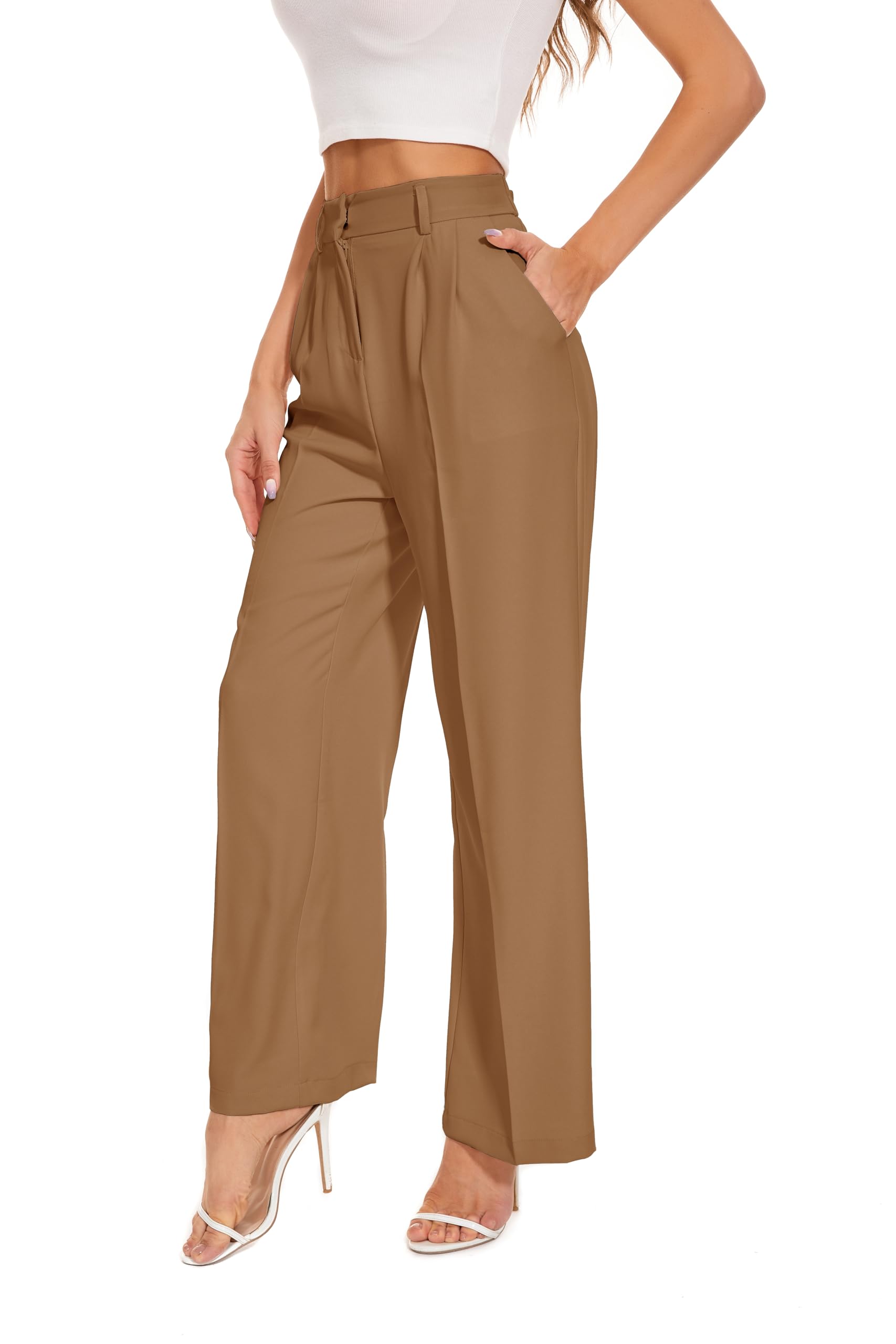 FUNYYZO Wide Leg Pants Women's High Elastic Waisted in The Back Business Work Trousers Long Straight Suit Pants