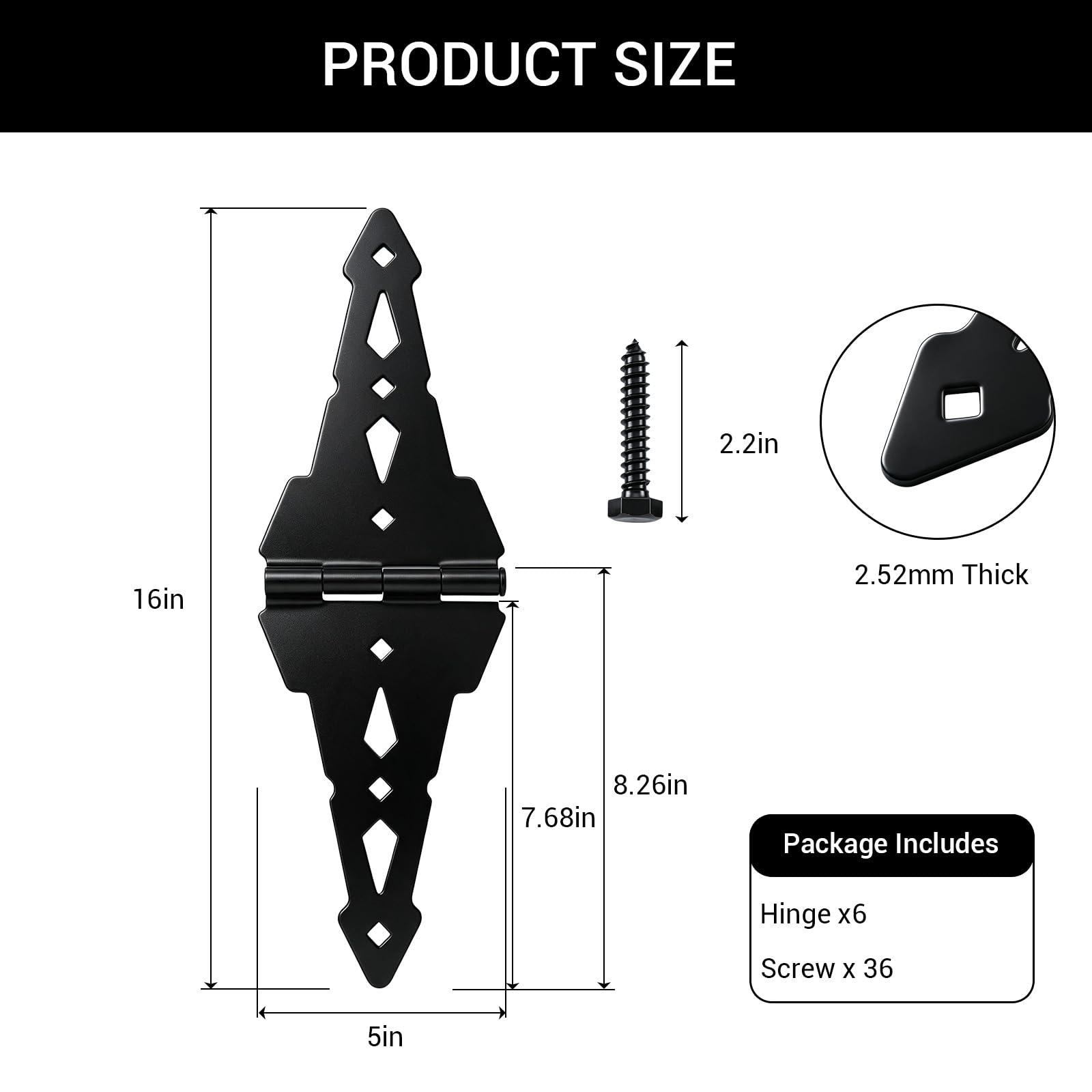 HOME MASTER HARDWARE 8" Heavy Duty Gate Hinges, 6 Pack Strap Hinges, Black — Amazon image 2