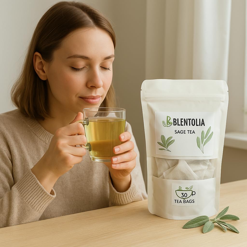 Blentolia Sage Tea | 100% Natural Herbal Infusion | Soothing & Aromatic | Caffeine-Free Wellness Tea – 30 Tea Bags Resealable Pouch - Image 3