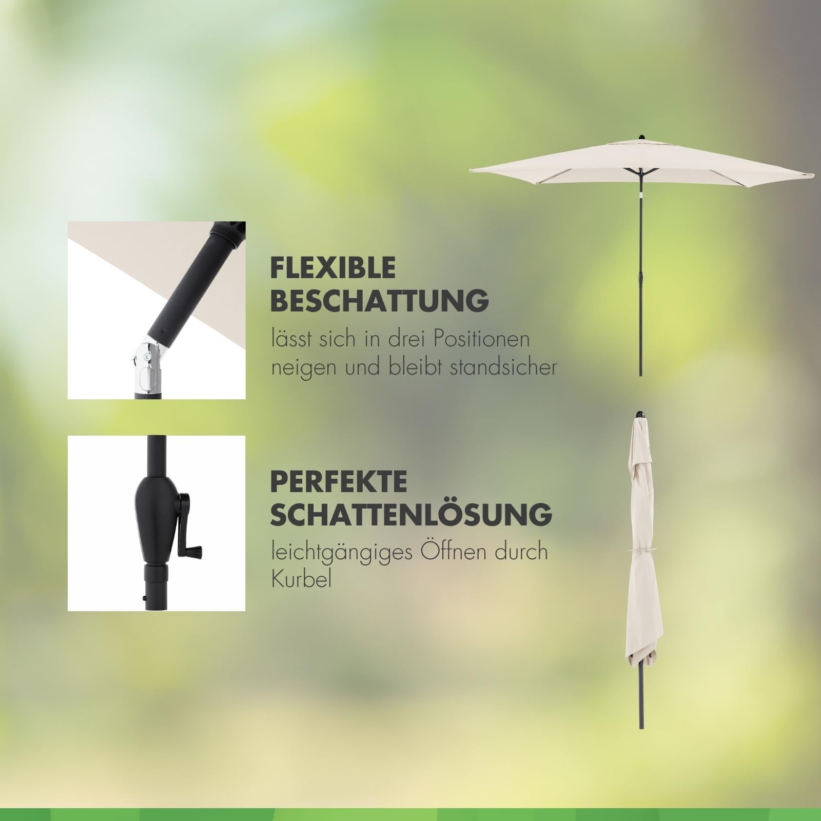 Doppler Sonnenschirm für den Garten Jack 300x200cm in Natur - Rechteckiger Sonnenschirm für Balkon & Terrasse - Schirm knickbar - Großer Balkonsonnenschirm - Kippbarer Kurbelschirm