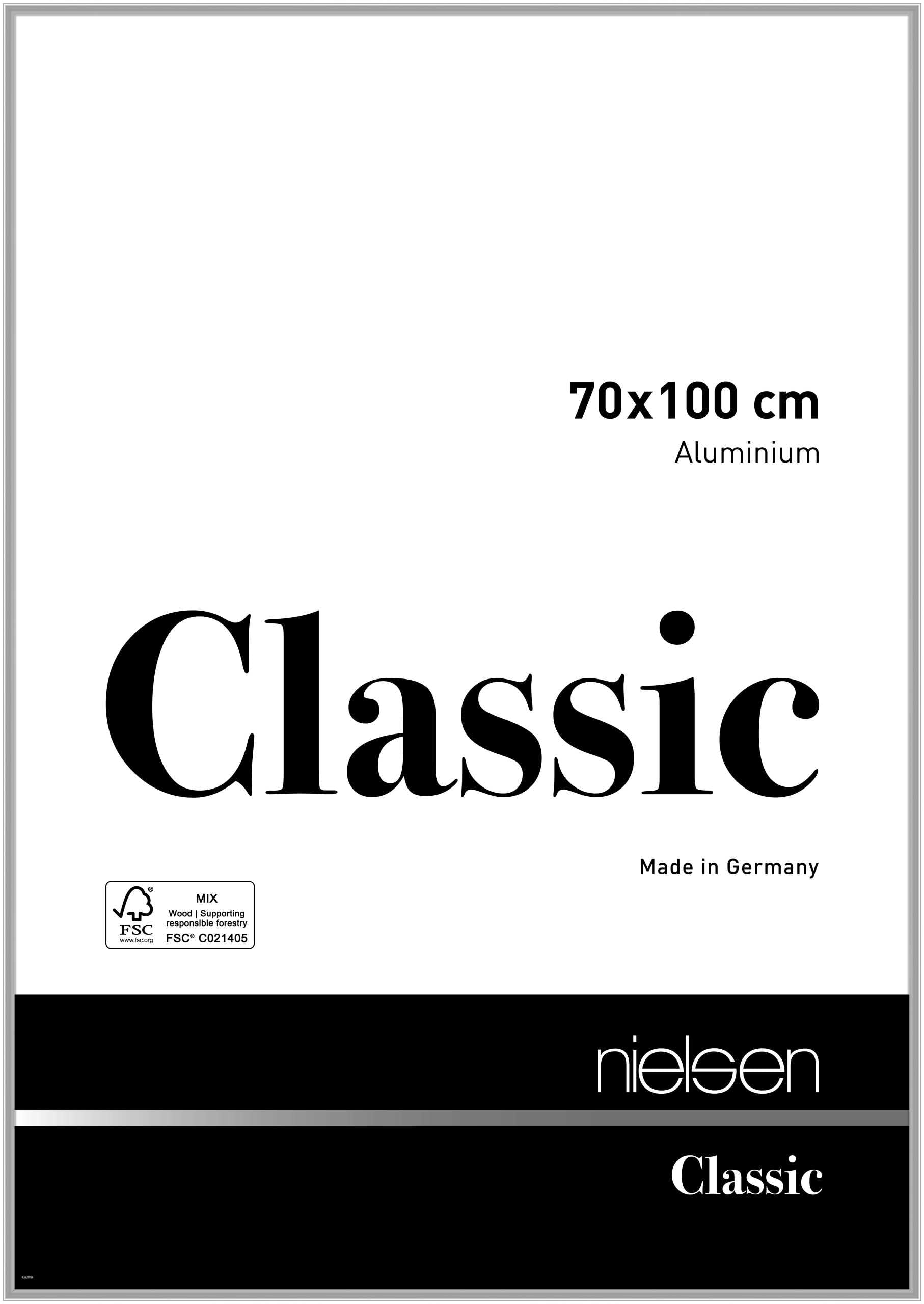 nielsen Classic Aluminium Picture Frame - Polished Silver 70x100cm - with Float Glass and Easy Push-Turn Clips