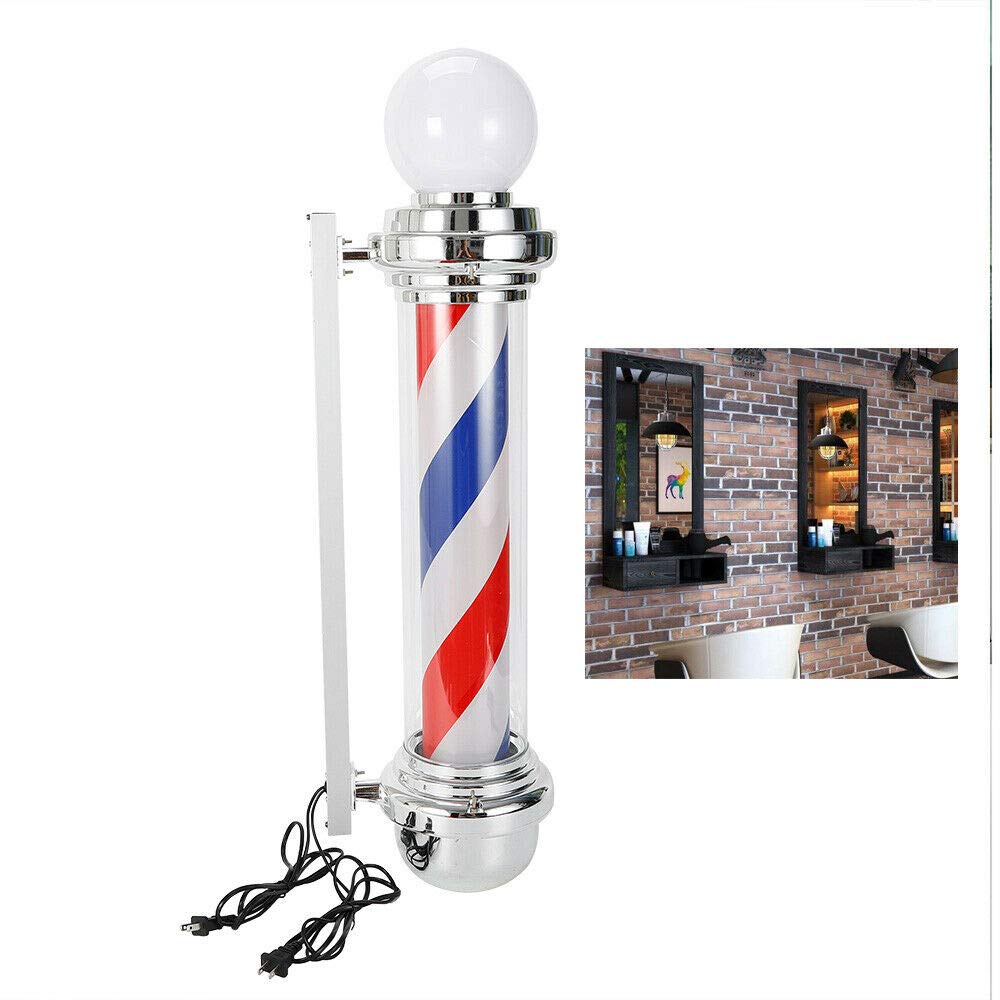 Barber Pole Rotating Light Wall Mounted Waterproof Red Blue White LED Stripes Hair Salon Barber Light Barber Shop Sign Illuminating Rotating Stripes Light (White)