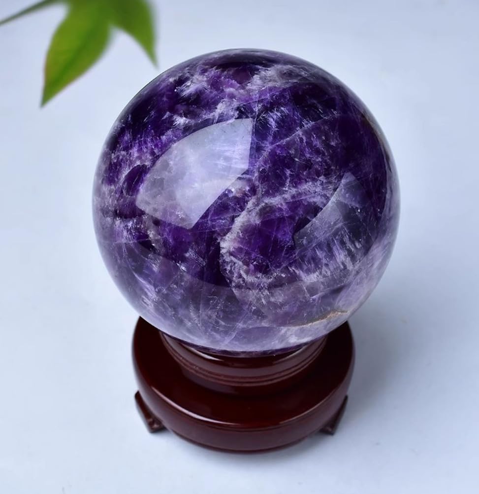 Decorazioni con Perline di Vetro, Sfera di Cristallo Quarzo Ametista con Supporto in Legno for la Meditazione, Decorazione for casa, 50-100 mm(60mm)