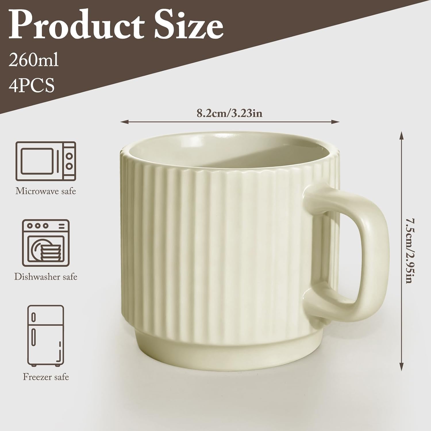 Juego De 4 Tazas De Café Apilables De Porcelana, Tazas De Espresso De 200 Ml con Asa para Té, Latte, Cacao Y Capuchino - Elegante Vajilla De Cerámica Blanca