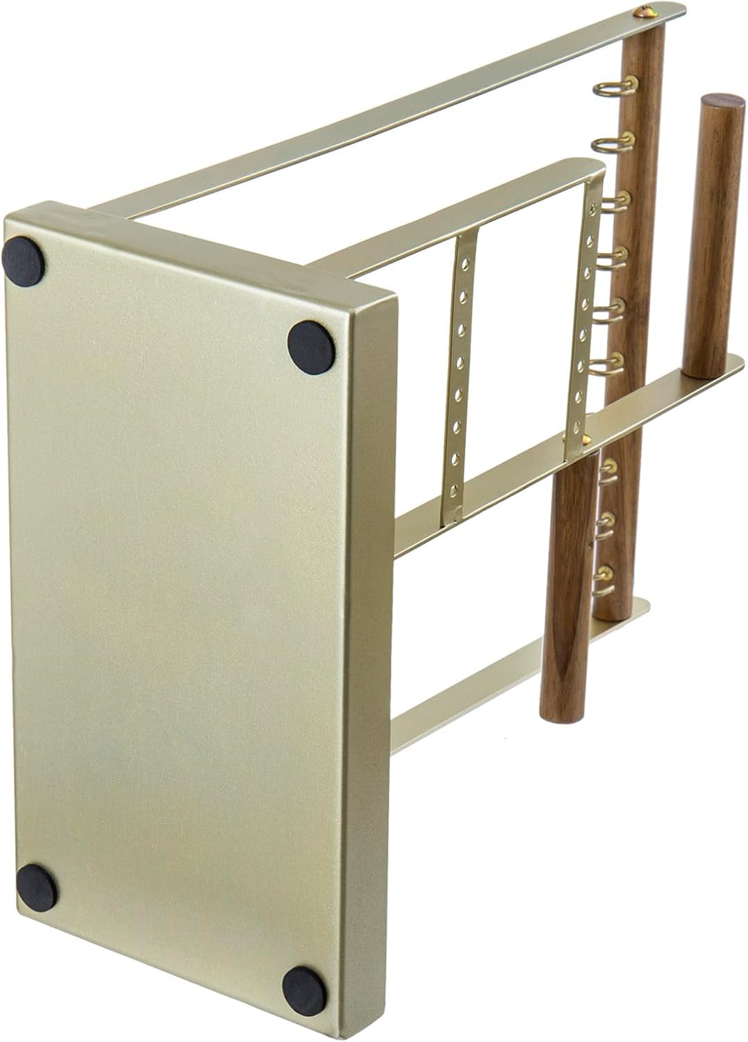 MyGift Brass Tone Metal & Acacia Wood Tabletop Jewelry Organizer – Necklace, Bracelet, Earring Holder with Ring Tray for Vanity or Dresser Display - Image 7