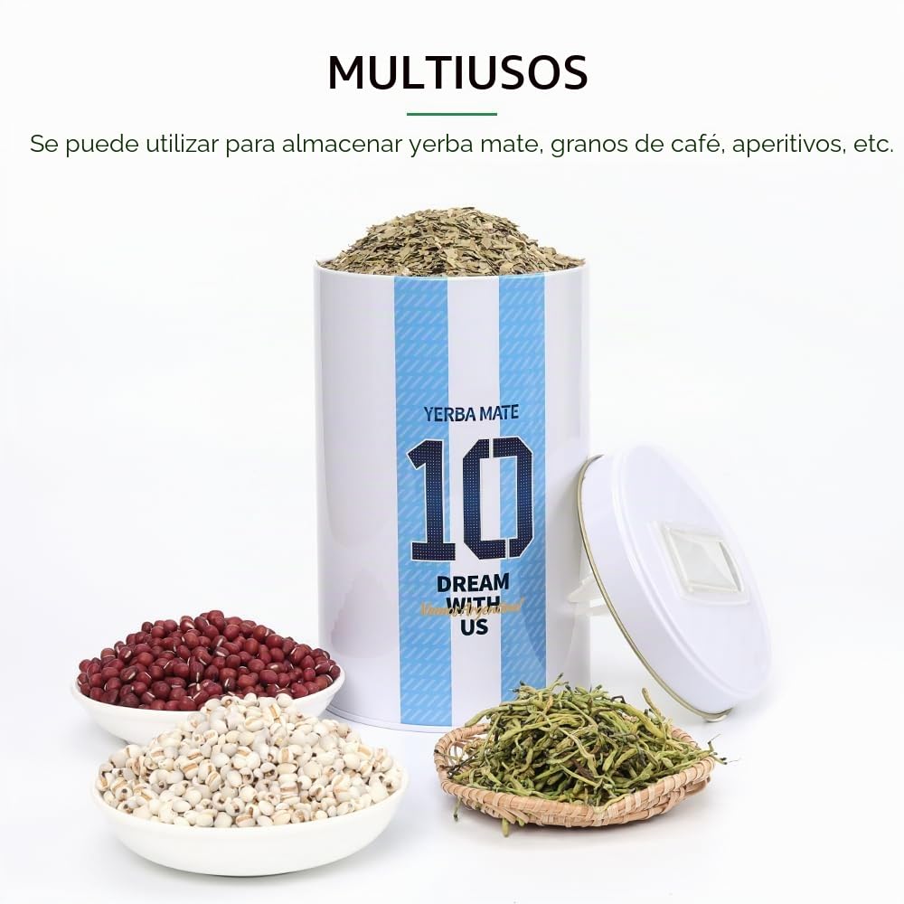 Cuopru Argentina Capitán No.10 Gerbero, contenedor Yerba Matte con pico, tapa con orificio, taza opaca fácil de llenar, funciona para dispensadores de azúcar, té, café, contenedor para café