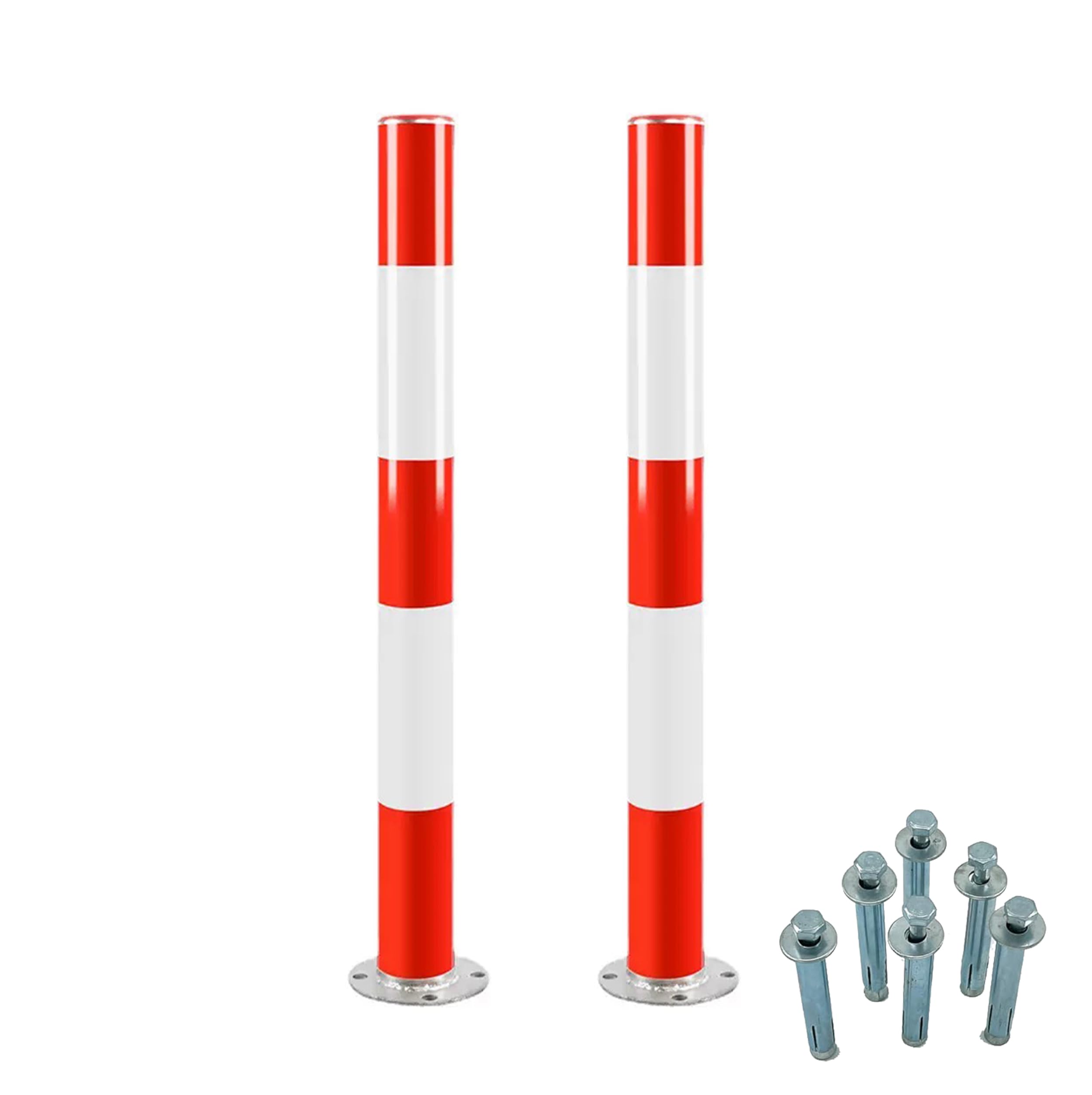 Lot de 2 Poteau de Signalisation Rouge/Blanc en Acier - Diamètre:76 mm - Hauteur: 750 mm - Poteau Parking Robuste et Stable - Avec vis de fixation
