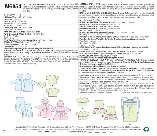 Mccall Pattern Company M6854 Clothes For 18-Inch Doll, Accessories And Carrier Sewing Template, One Size #TOP4