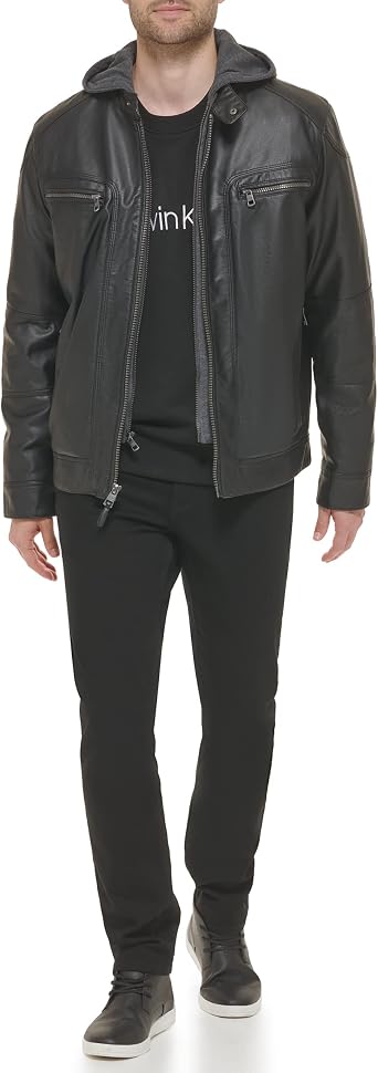 Calvin Klein Men's Motorcycle Jacket With Removable Hoodie