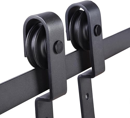 Miniatura 5 de Aquaterior Kit de herrajes para puerta corrediza de granero de doble derivación de 6.6 pies para puerta de madera doble, rodillo de cola de una