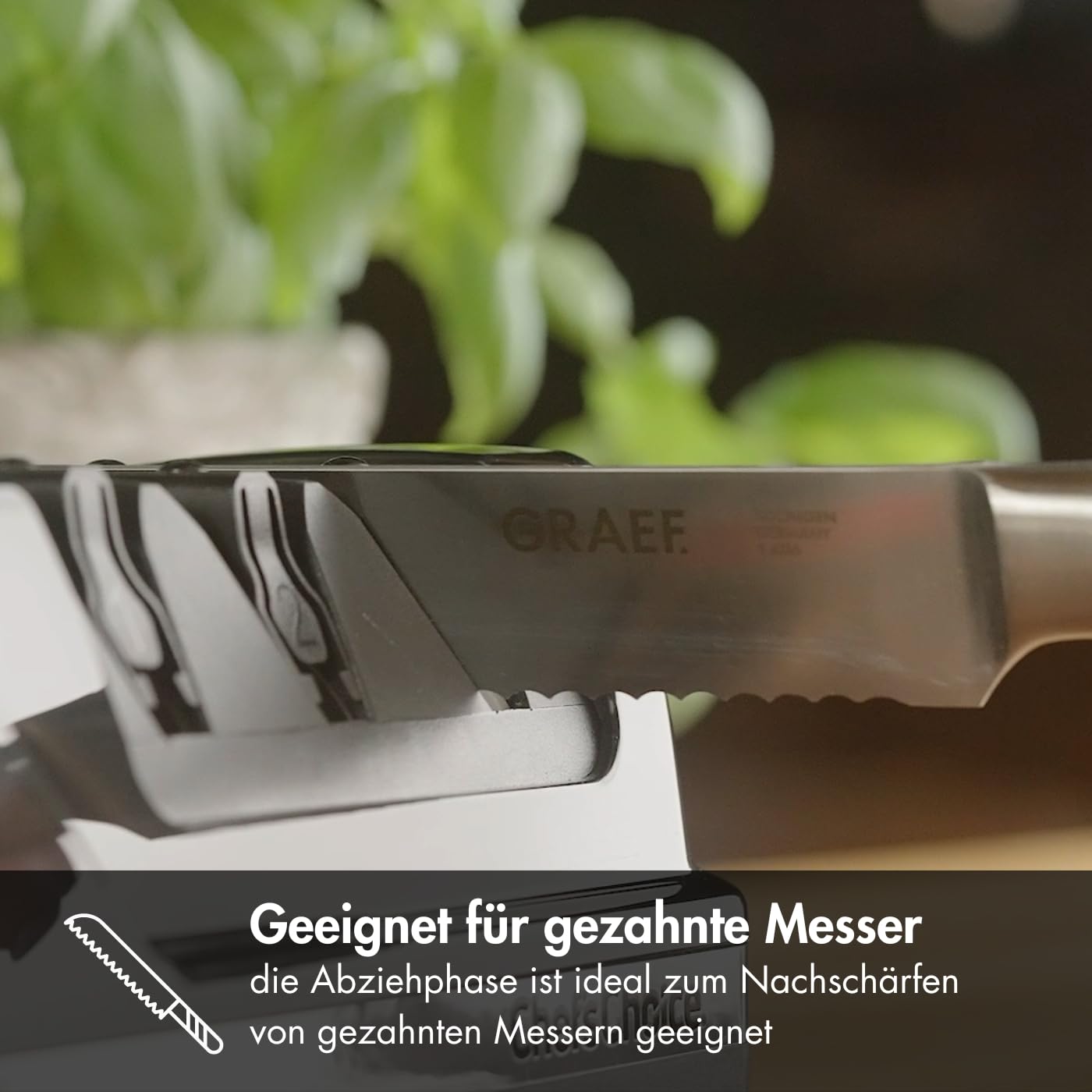 GRAEF CX125 Affilalame elettrico con rivestimento in diamante, 3 livelli, angolo 15°, per coltelli da cucina, caccia, industriali e seghettati, nero