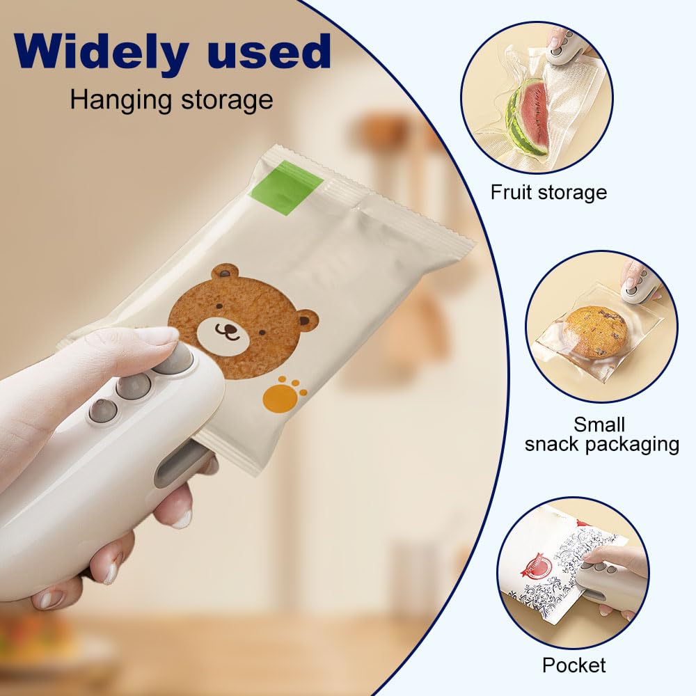 Mini sellador de bolsas 2026, sellador de bolsas pequeñas recargable 2 en 1 para sellar y cortar, sellador portátil de almacenamiento de alimentos al vacío para bolsas de aperitivos, bolsas de patatas
