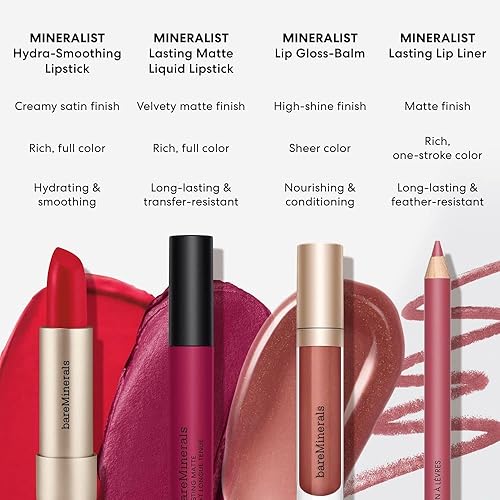 Miniatura 9 de bareMinerals Mineralist - Lápiz labial líquido mate duradero para mujer, acabado mate aterciopelado, uso durante todo el día, fórmula ligera, no