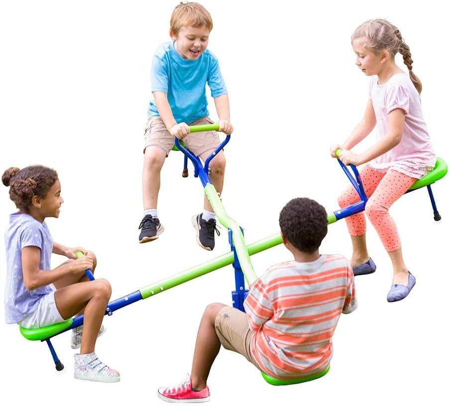HearthSong Quad-Seat Teeter Totter Spinning Seesaw for Multiple Kids' Active Play, Approx. 28" H x 78" Diam., Each Seat Holds Up to 100 Lbs.