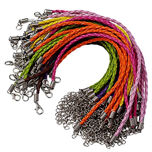 50pcs Bracelet Making Cord, Lystaii Multi Color Leather Plaited Bracelet Cords Ropes Charms with Lobster Claw Clasp for Bracelets Jewelry Making DIY Handicrafts 9.25inch Braided Ropes for Wrist