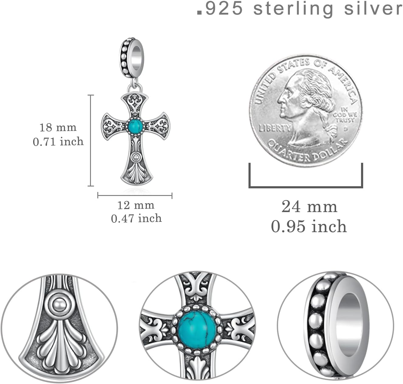 Turquoise Cross Charms 925 Sterling Silver Cross Charms for Bracelets Turquoise Jewelry Gifts for Women Mom