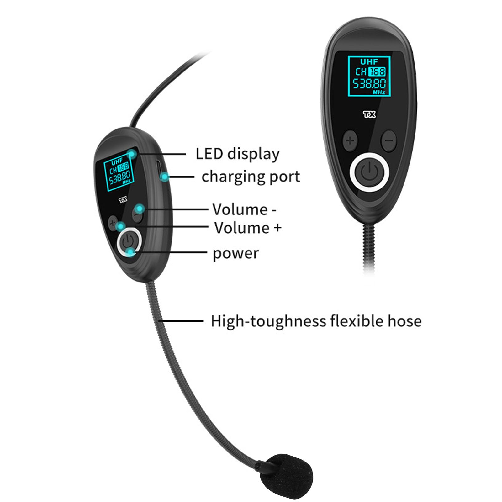 Annadue Microfono Ad Archetto Wireless 2.4G UHF, Microfono Lavalier Wireless con Connettore da 3,5 Mm e 6,35 Mm per Insegnamento, Fitness, Guida Turistica, Amplificatore vocale. (1 per 2)