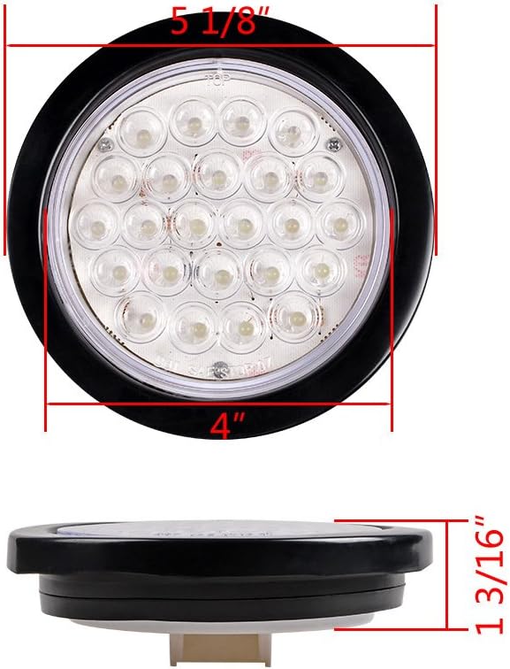 10pcs Clear Lens 4" Inch Round 24-LED WHITE Back Up Lamp Reverse Rear Parking Lamps Tail Lights w/Grommet Wiring Plug Compatible with Car Truck Trailer RV DC 12V