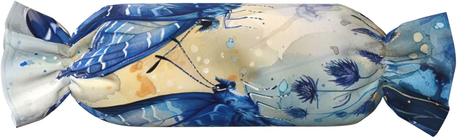 Blue Butterflies Print Candy Cylindrical Comfortable Pillow Throw Pillows Home Decor Easy Maintenance