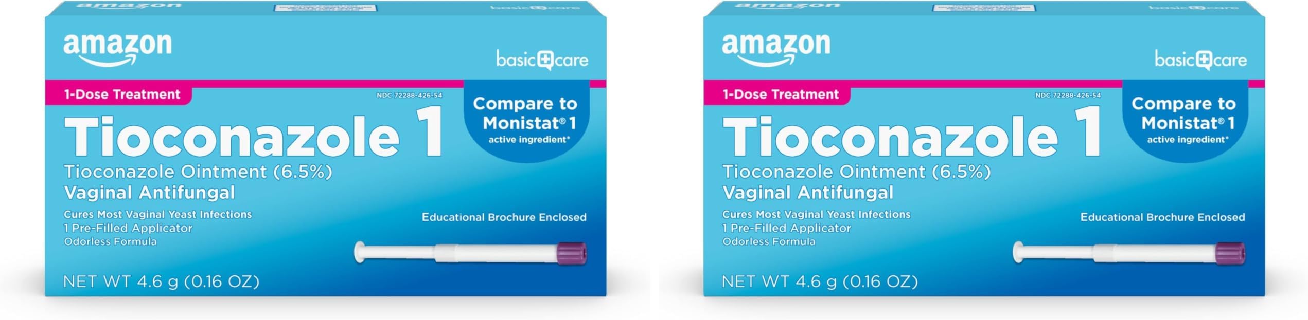 Amazon Basic Care Tioconazole Ointment 6.5 Percent, Vaginal Antifungal, 1-Dose Treatment, Vaginal Yeast Infection Treatment for Women, Feminine Care, 0.16 Ounce (Pack of 2)