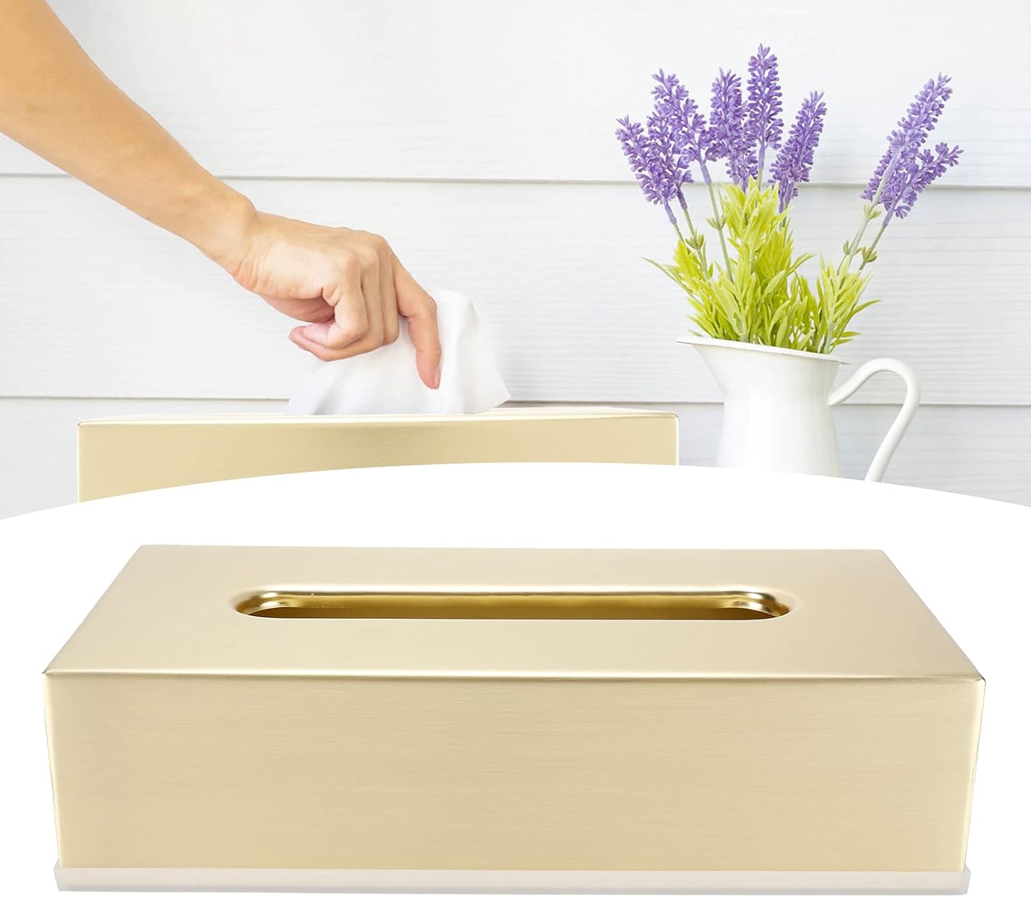 Tissue Box Cover, Rectangular Tissue Box Holder Stainless Steel Facial Tissues Boxes 10.2x5.1x2.8in Gold Tissues Box for Kitchen Bathroom Living Room