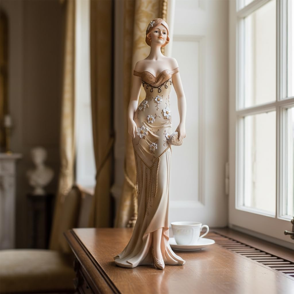 Comfy Hour 13" Art Deco Lady Figurine, Elegant Woman Statue Holding Wallet Clutch, Roaring 20s Victorian Style Home Office Desktop Decor Accent, Polyresin Artisan Crafted Sculpture, 1 Unit