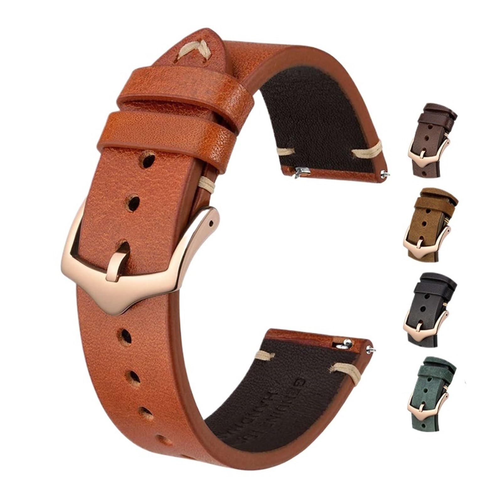 Bracelet de montre, 5 couleurs, en cuir véritable, avec boucle
