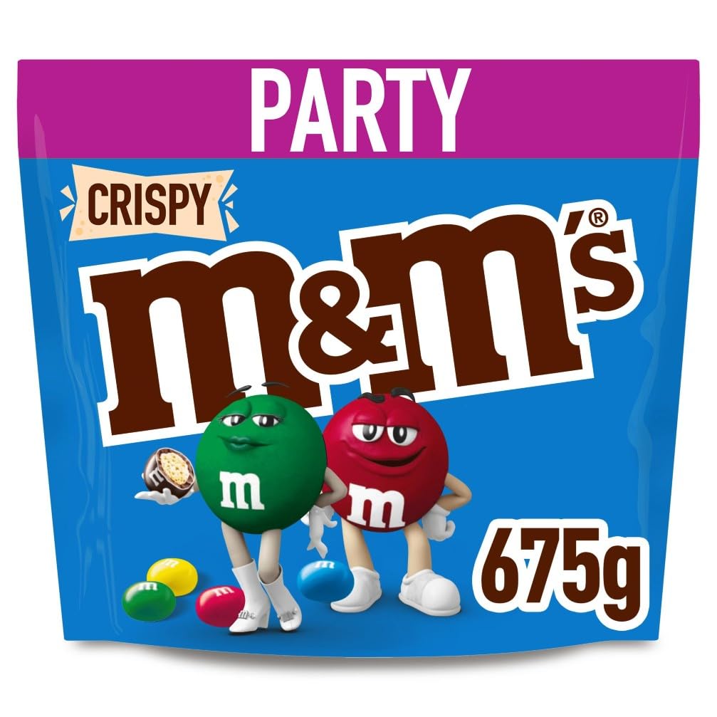 M&M’s Crispy, Schokolinsen, Milchschokolade mit Knusperkern, Großpackung Schokolade für Partys, Schokoladen-Geschenk, 1 x 675g