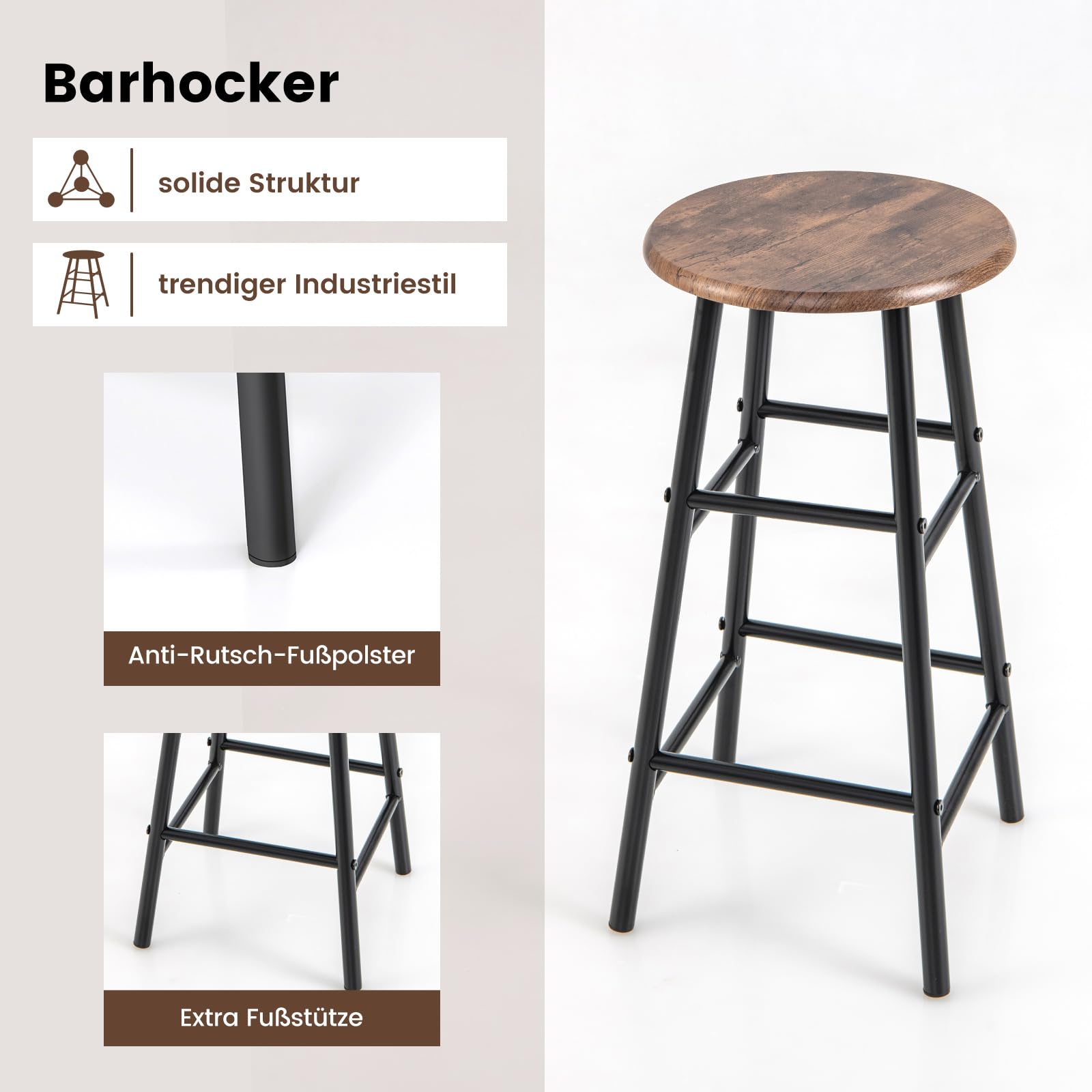 COSTWAY Bartisch mit Barhocker Set, 2 Personen Bartisch Set mit Halterungen für Weingläser und Flaschen, Küchentheke für Wohnzimmer, Esszimmer und Küche (Kaffee)