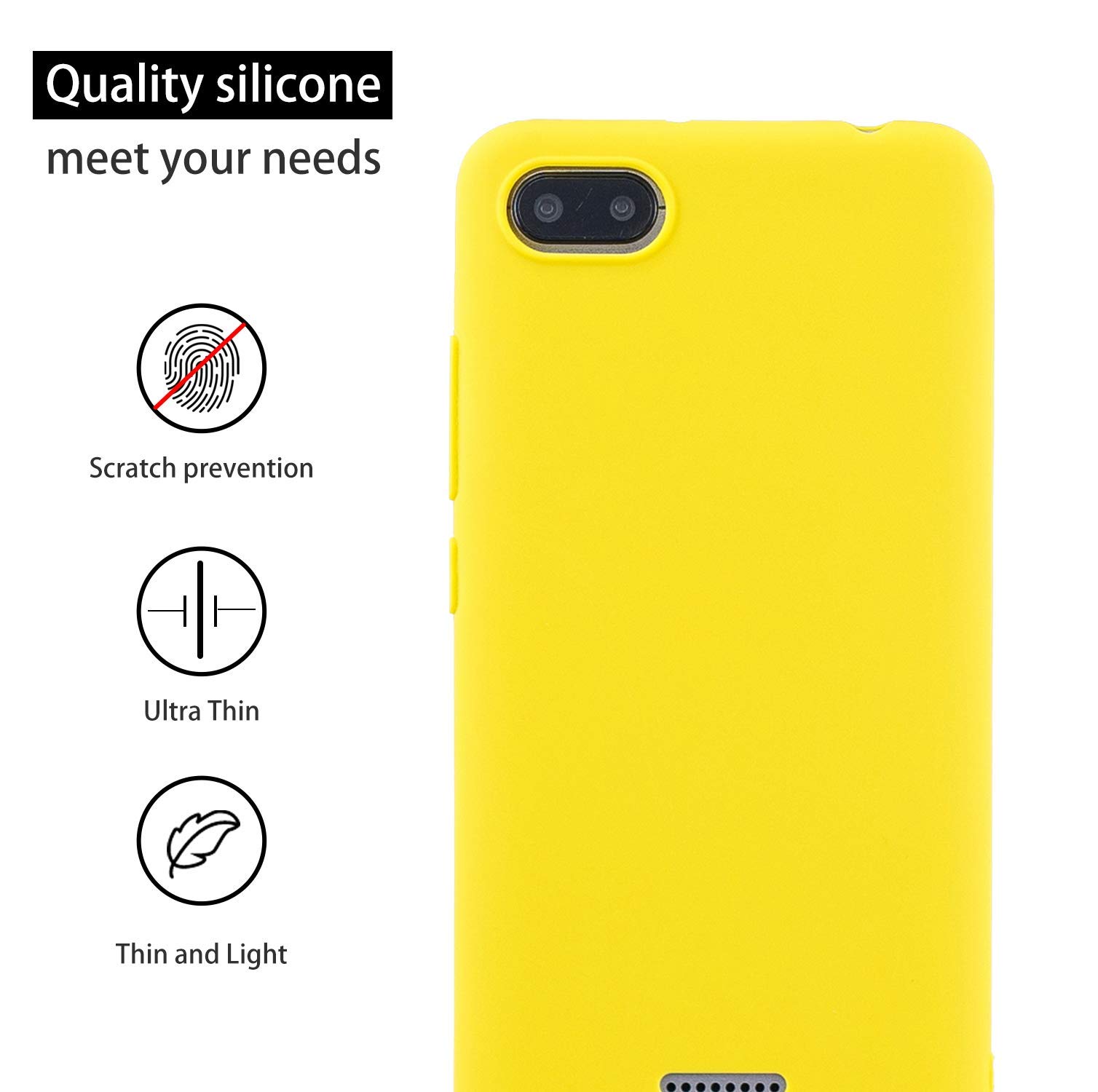 Cuzz Custodia Morbida In Silicone Per Xiaomi Redmi 6A + Film Vetro Temperato - Cover TPU Gialla