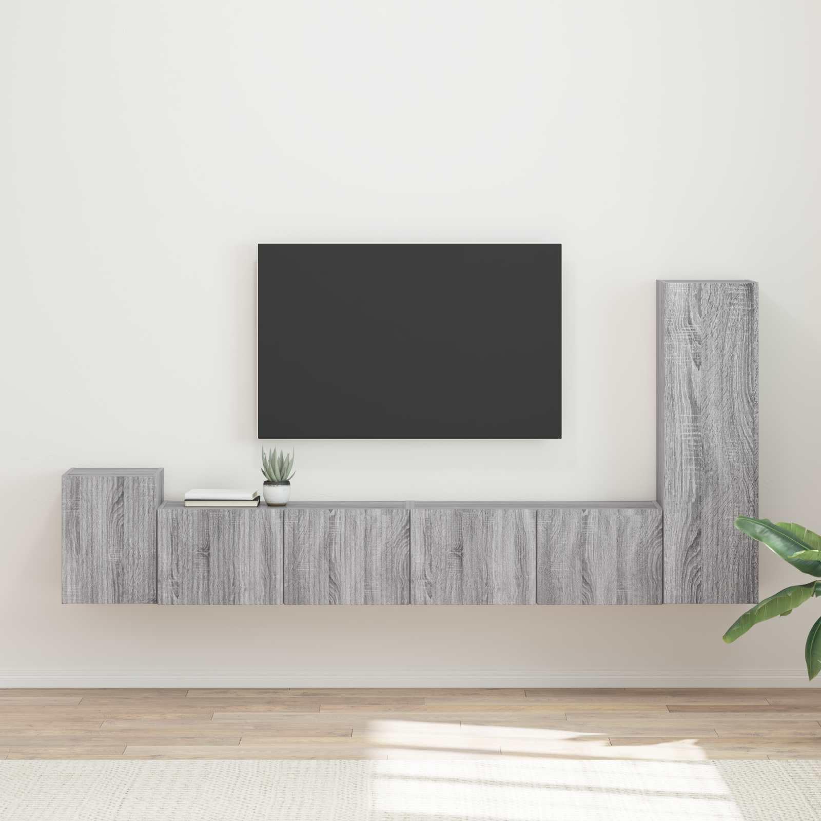 Système de meuble TV mural en bois gris Sonoma haut de gamme