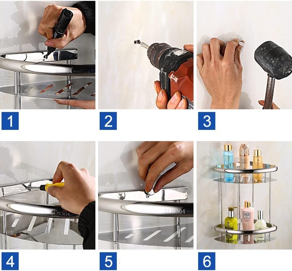 Estante de ducha esquinero de acero inoxidable, estante de baño de 2 niveles montado en la pared, cesta de almacenamiento que ahorra espacio para accesorios de baño