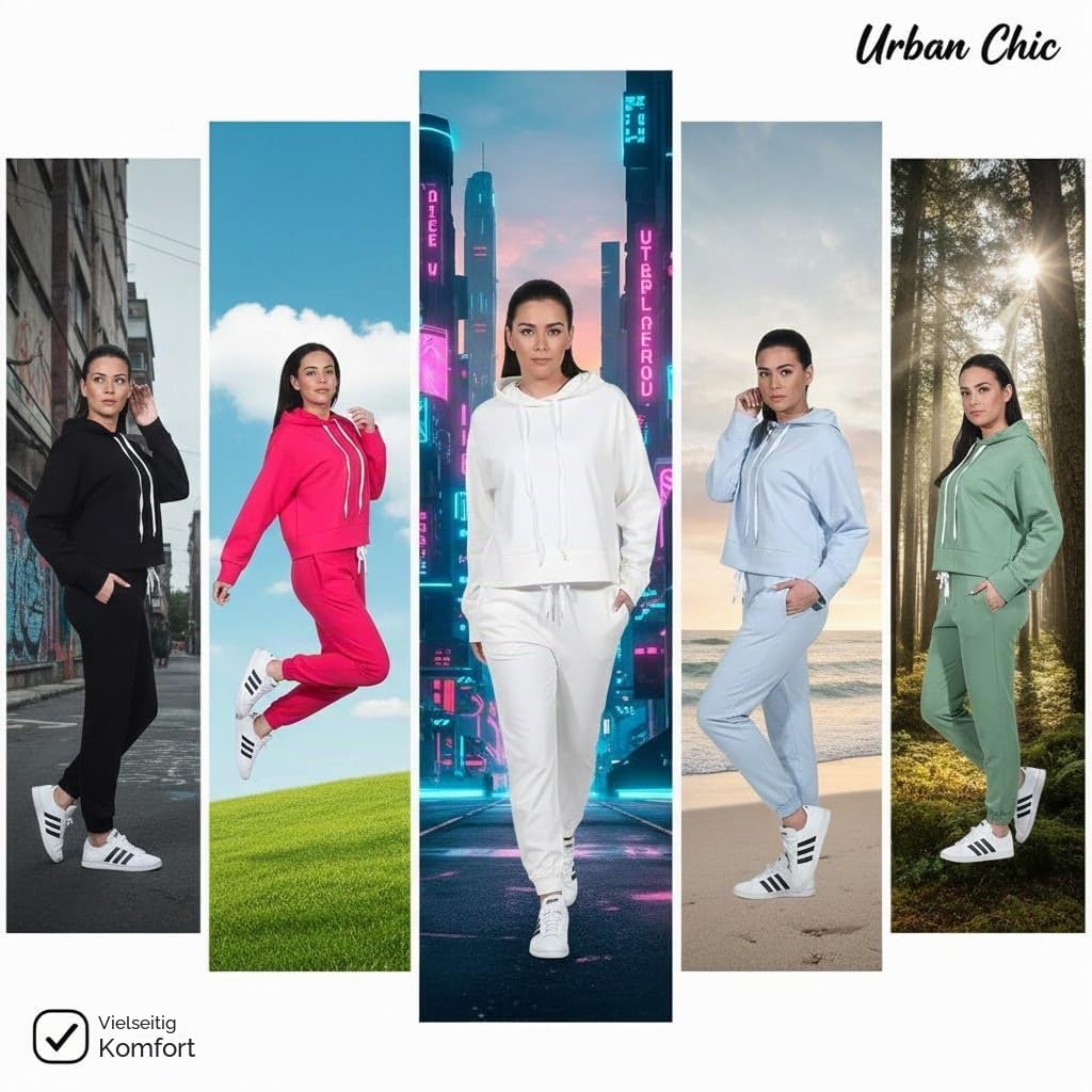 Damen Jogginganzug Zweiteiler für Freizeit und Sport Trainingsanzug Hausanzug Hoodie und Hose 83991