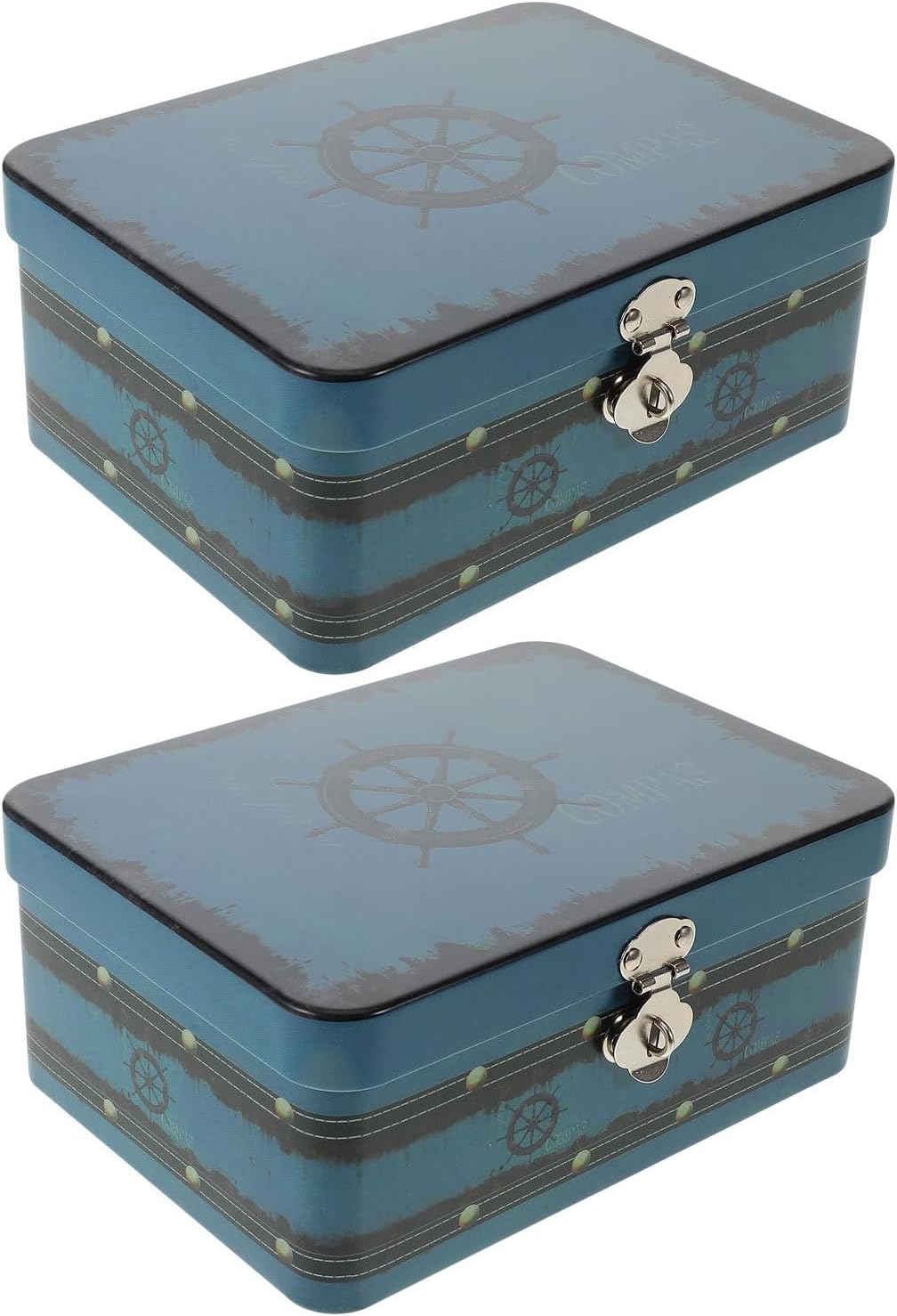 Vintage Tinplate Storage Box with Lock, Navy Retro Keepsake Organizer