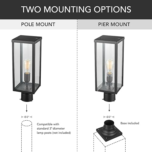 Miniatura 7 de GLOBE Electric 44384 - Lámpara de poste para exteriores con adaptador de base, negro mate, inserciones de vidrio transparente, iluminación exterior