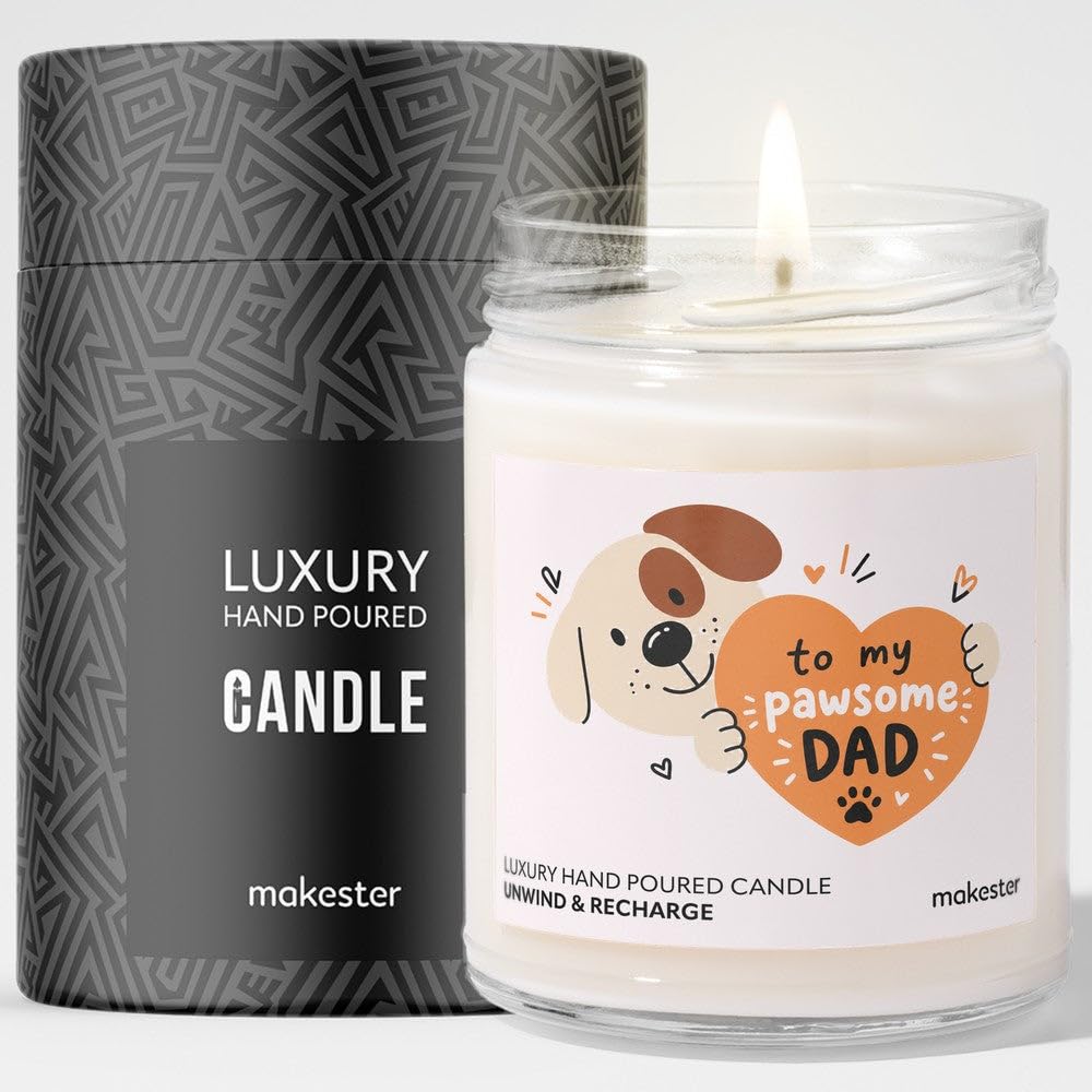 Gifts from Dog to Dad - Luxury Soy Wax Candle - Vanilla, Jasmine, Sugared Almond - Makester