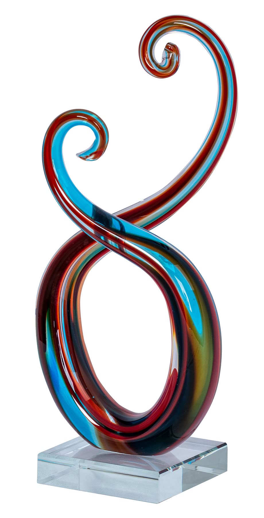 Escultura decorativa de cristal, 28 cm de altura, color azul y rojo